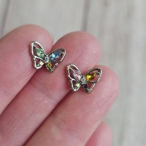 NWT Multi Color Rhinestone Butterfly Stud Earrings